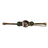 JEWELRY. 14kt, Silver, Gem and Diamond Bar Pin.