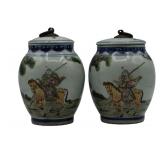 Near-Pair of Chinese Porcelain Small Lidded Jars.