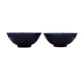 (2) Chinese Near-Pair Blue Bowls.