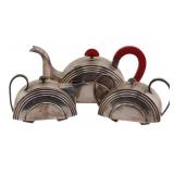 SILVER. 3 Pc. Art Deco Silver and Bakelite Tea Set
