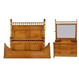 Antique American Maple Bamboo Dresser, Mirror &