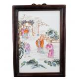 Framed Chinese Famille Rose Porcelain Plaque.