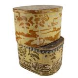 Two Antique Wallpaper / Band Boxes, One Labeled.