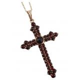 JEWELRY. 14kt Gold and Garnet Cross Pendant.