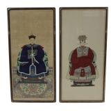 Pair of Chinese Ancestral Portraits in Thrones.