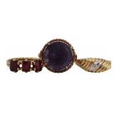 JEWELRY. (3) Gold Rings with Gems or Diamonds.