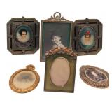 6 Antique Frames including 1 Carved Wood
