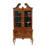 Antique Continental Q.A. Style Walnut Bookcase /