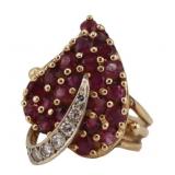 JEWELRY. 14kt Gold, Ruby and Diamond Leaf Form