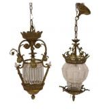 2 Antique Bronze Lantern Chandeliers.