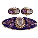 JEWELRY. 3 Pc. Moonstone, Amethyst, Pearl and
