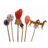 JEWELRY. (6) Assorted 10kt Gold Stickpins.