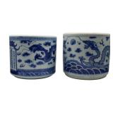 Collection of (2) Chinese Blue & White Brush Pots.