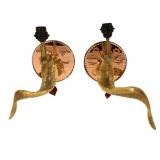 Vintage Pr Of Horn Sconces With Amber Mirror Backs
