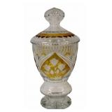 Large Fine Cut Crystal Amber to Clear Lidded