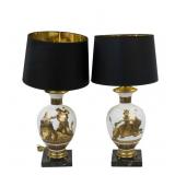 After Fornasetti Pair Of Midcentury Glass Lamps