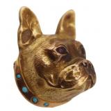 JEWELRY. Signed 14kt Gold, Ruby and Turquoise Dog