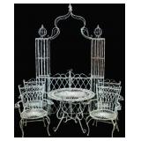Midcentury Patinated Iron Table Chairs & Archway.