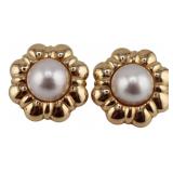 JEWELRY. Pair of 14kt Gold and Mabe Pearl Earrings