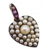 JEWELRY. Antique Gold, Silver, Pearl and Gem Heart
