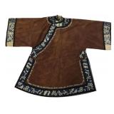 Chinese Floral Embroidered Brown Silk Robe.