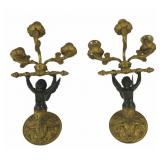 Pair of Empire Gilt & Patinated Bronze Figural
