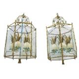 Large & Impressive Pair of Brass Bamboo Lanterns.
