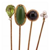 JEWELRY. (4) Assorted 13kt Gold Stickpins.