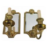A Vintage Pair Of Brass Mirror Back Sconces.
