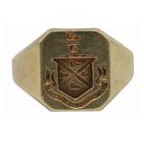 JEWELRY. 14kt Gold Armorial Signet Ring.