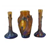 BRANLY Signed Art Glass Garniture Set