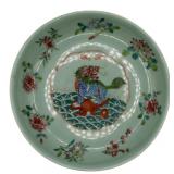 Chinese Porcelain Celadon Green Famille Rose Dish.