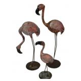 Lot Of 3 Vintage Painted Metal Flamingos.