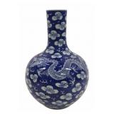 Large Chinese Blue and White Dragons Vase.