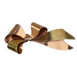 JEWELRY. 14kt Gold Two-tone Bow Form Brooch.
