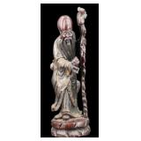 Antique Chinese Carved Wood Standing Shou Lao.