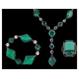 JEWELRY. 2 Pc. Art Deco Silver and Crystal Suite.