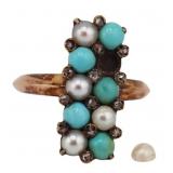 JEWELRY. Antique Gold Pearl Turquoise and Diamond