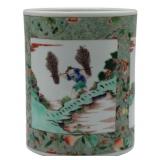Chinese Wucai Porcelain Brush Pot with Figures.