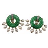 JEWELRY. Pair of 14kt Gold Pearl Jade and Diamond