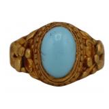 JEWELRY. Chinese High Karat Gold & Turquoise Ring.