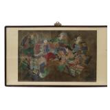 Large Framed Signed Chinese Painting of Warriors.