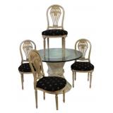 Midcentury Cerused Bamboo Table & 4 Balloon Back