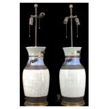 Near Pair of Chinese Crackle Glaze Ceramic Lamps.