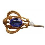 JEWELRY. Art Nouveau 12.5kt Gold and Blue Gem