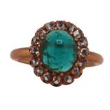 JEWELRY. Gem Cabochon, Diamond and Gold Ring.