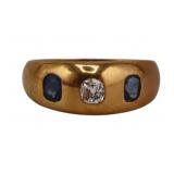 JEWELRY. 18kt Gold, Sapphire & Diamond Gypsy Ring.