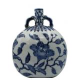 Chinese Blue and White Floral Moon Flask.