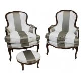 Fine Pair of Louis XV Style Silk Upholstered