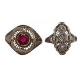JEWELRY. (2) Antique Filigree Gold Rings.
